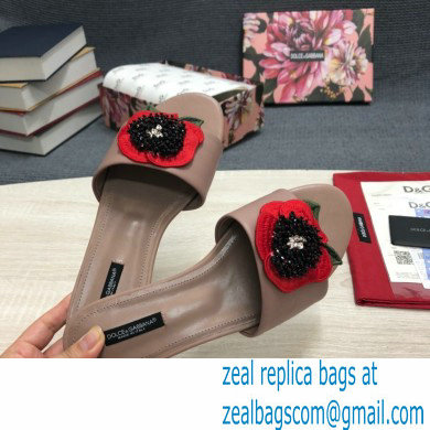 Dolce  &  Gabbana Black Red Roses Slides Nude 2022